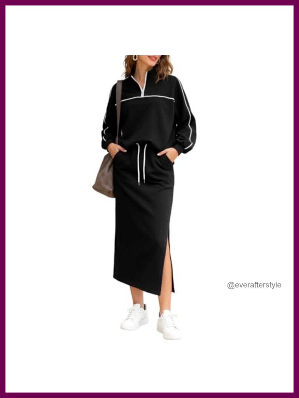 Womens 2 Piece Skirt Set Half Zip Top Midi Skirt Pocket Tracksuit